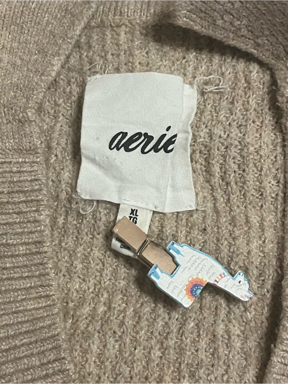 Aerie XL V-Neck Oversized Knit Sweater Light Brown/Taupe Cozy Winter Neutral - Picture 2 of 9